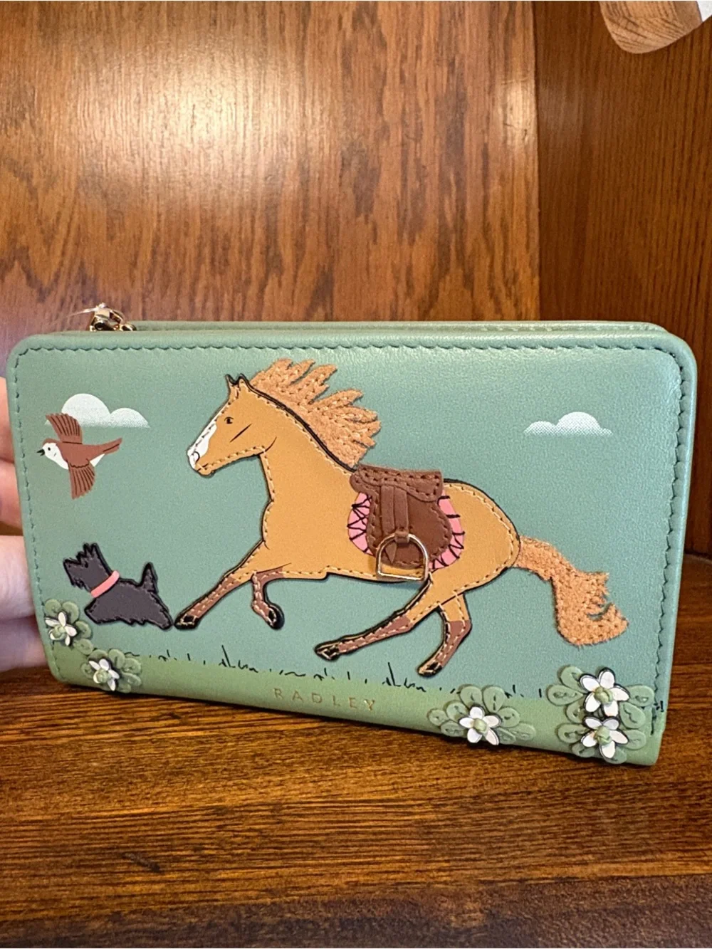 NWT-Radley London-Lunar New Year-Med Bifold Wallet-Horse Appliqué-Pistachio-$108